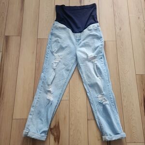 Pinkblush Light Blue Distressed Cuffed Crop Maternity Jeans